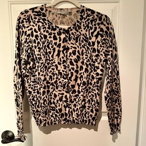 Daniel Rainn Beige and Black Leopard Print Button Cardigan